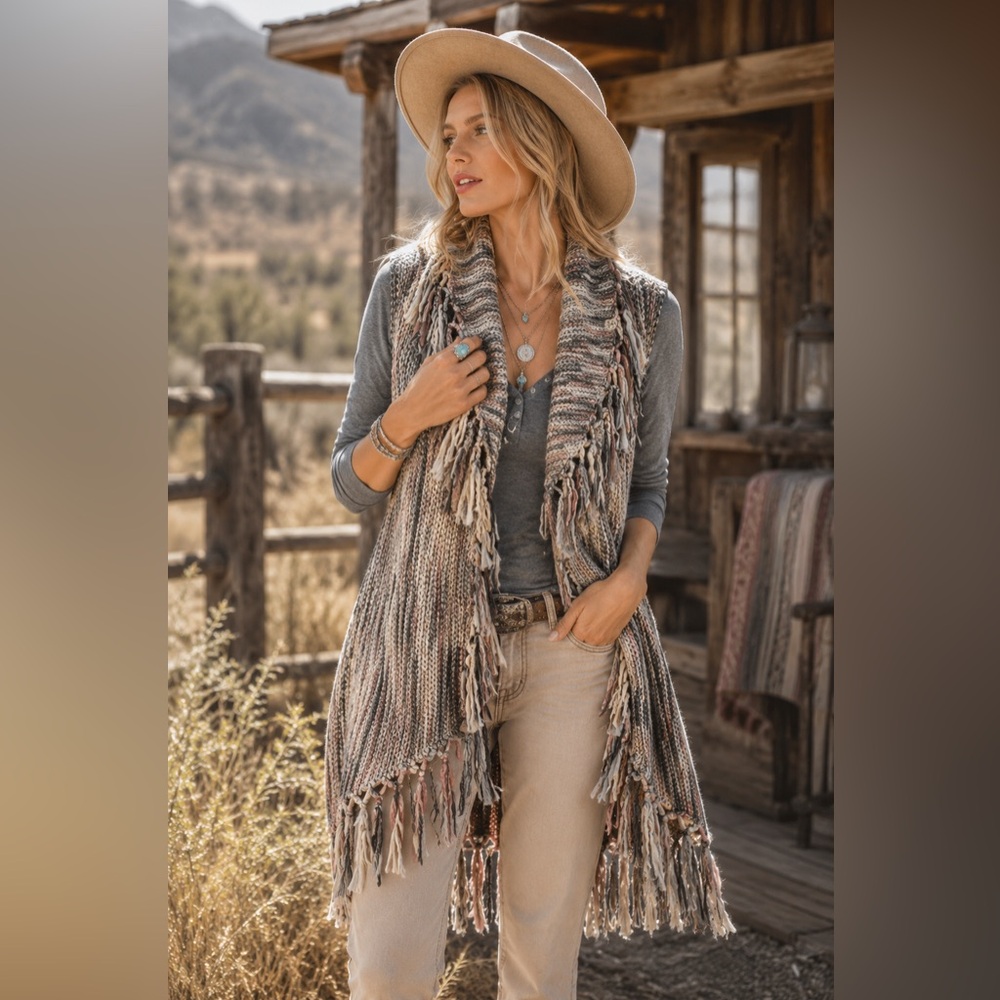 Chico's Fringe Nolan Sweater Vest Size 0 Boho Layering